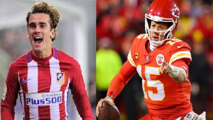 Atletico Madrid star Antoine Griezmann and reigning NFL MVP Patrick Mahomes swap signed jerseys - posted for a photo with the Chiefs Quarterback